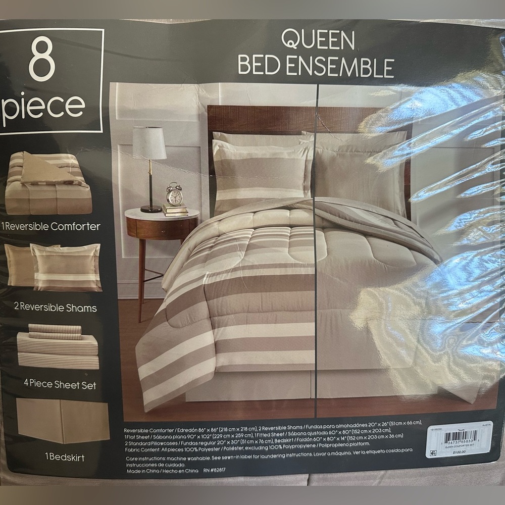Fairfield Square 8 pc Queen Ensemble in taupe - brand new